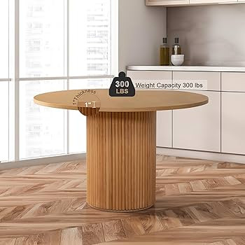 SIMTONAL Round Wood Dining Table Pedestal Kitchen Table Circular 47" Tabletop for 4-6 People | Amazon (US)