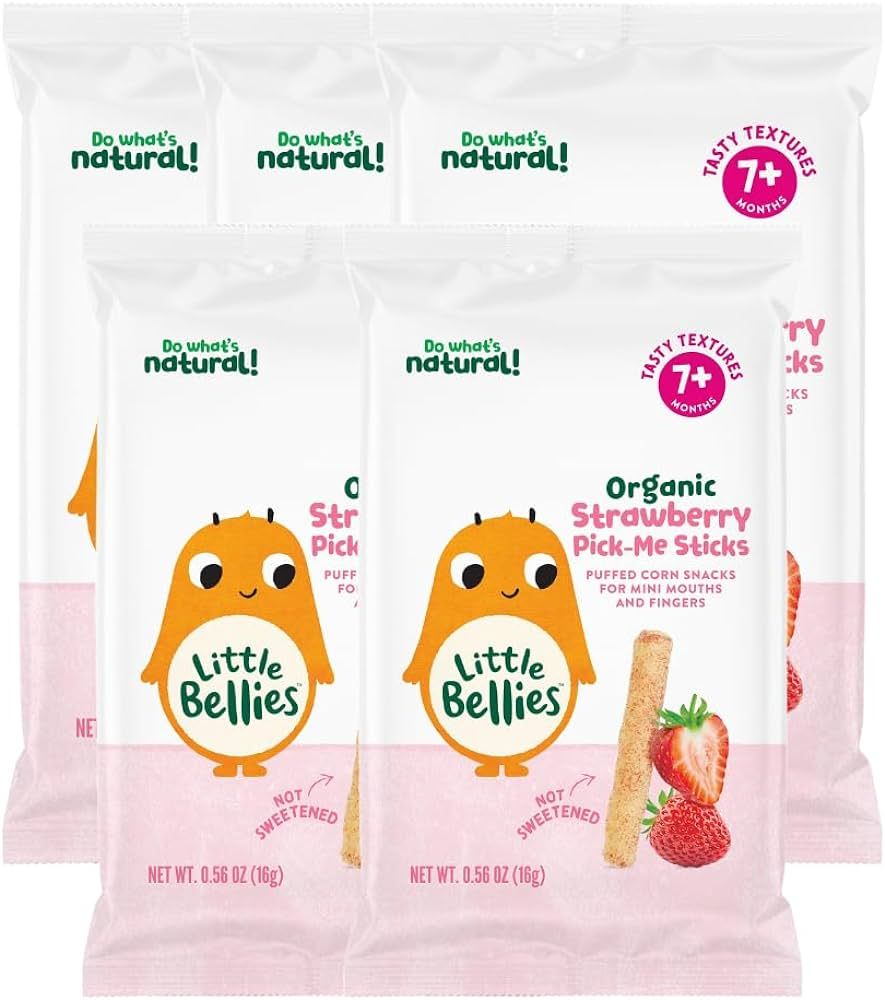Little Bellies Organic Strawberry Pick-Me Sticks, Baby Snack, (Pack of 5) | Amazon (US)