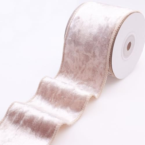 Champagne Velvet Ribbon Velvet Wired Ribbon 2.5Inch Wide Fabric Ribbon Trim Single Face Spool Satin Velvet Ribbons for Gift Wrapping Bow Making Christmas Decoration(5Yards) | Amazon (US)