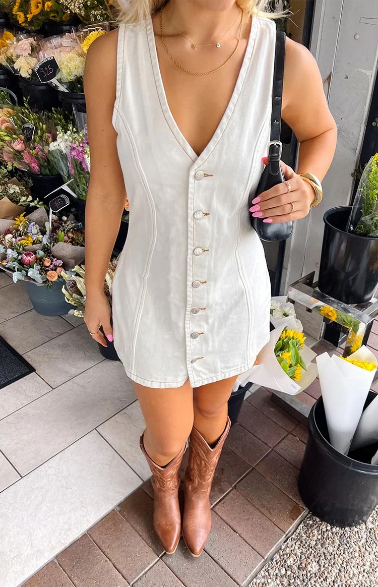 Isla White Wash Denim Mini Dress | Beginning Boutique (US)