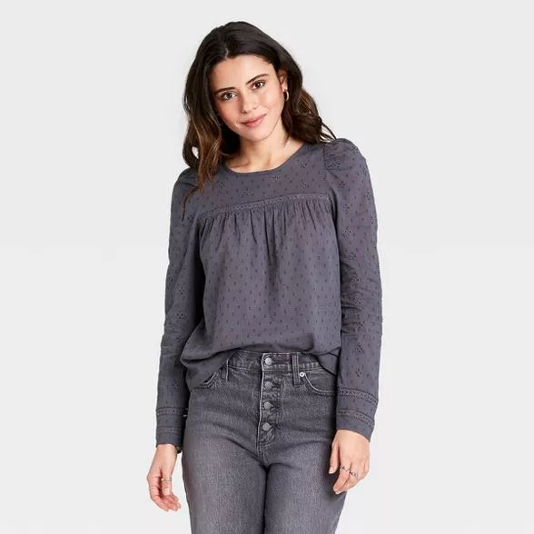 Women's Puff Long Sleeve Eyelet Top - Universal Thread™ | Target