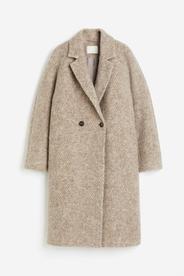 Double-breasted wool-blend coat - Beige/Herringbone-patterned - Ladies | H&M GB | H&M (UK, MY, IN, SG, PH, TW, HK)