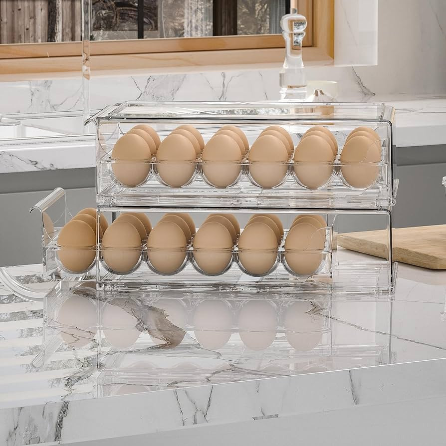 Egg Container for Refrigerator BPA Free Refrigerator Organizer Bins,Stackable Egg Holder for Refr... | Amazon (US)