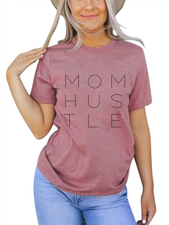 Mom Hustle Graphic T Shirt Women's Mom Letter Printed Short Sleeve Shirts Mother's Gift Funny Say... | Amazon (US)