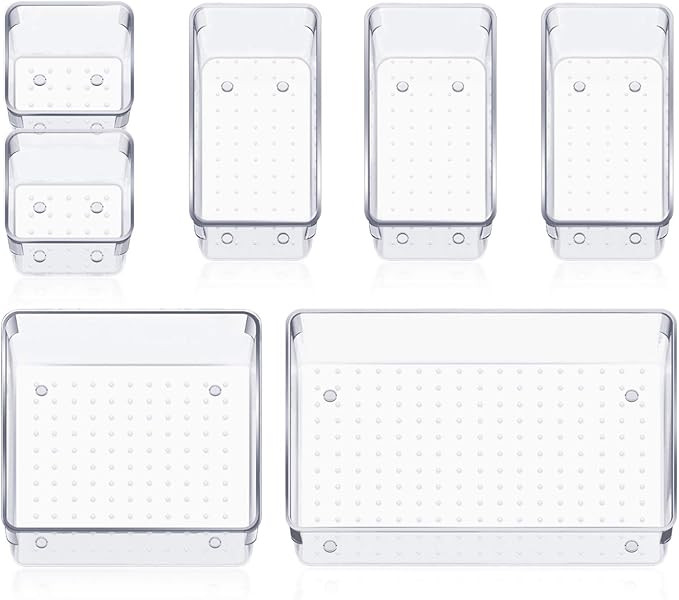 SMARTAKE 7-Piece Drawer Organizers with Non-Slip Silicone Pads, 4-Size Desk Drawer Organizer Tray... | Amazon (US)