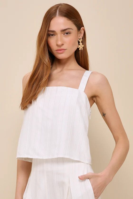 Chic Tranquility Ivory Striped Linen Tank Top | Lulus