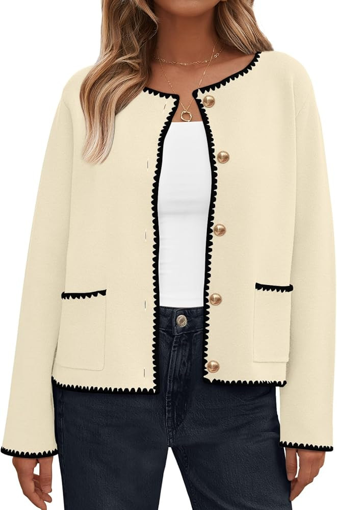 LILLUSORY Womens Long Sleeve Open Front Cardigan Sweater Lightweight Coat Button Down Jacket | Amazon (US)