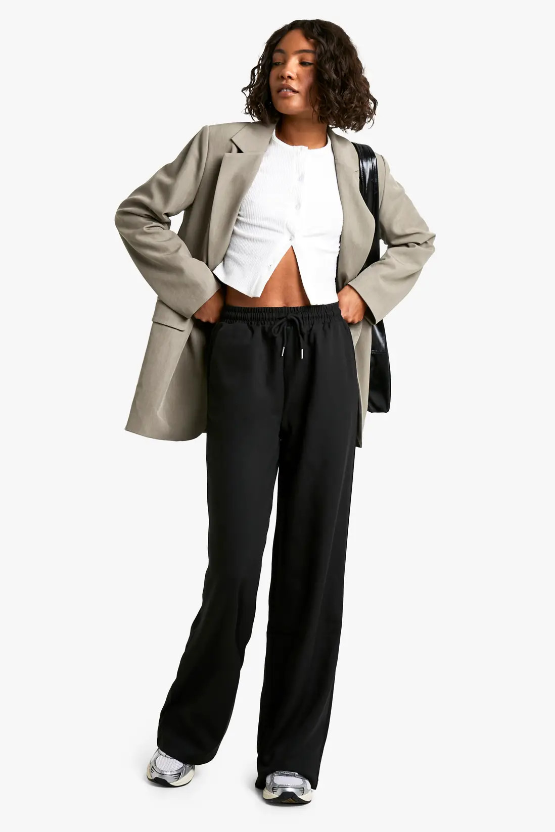 Tall Tailored Drawstring Waistband Wide Leg Trouser | boohoo (US & Canada)