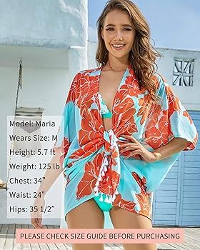 AS ROSE RICH Kimonos for Women - Summer Swim Cover Up - Plus Size Floral Kimono Cardigan | Amazon (US)