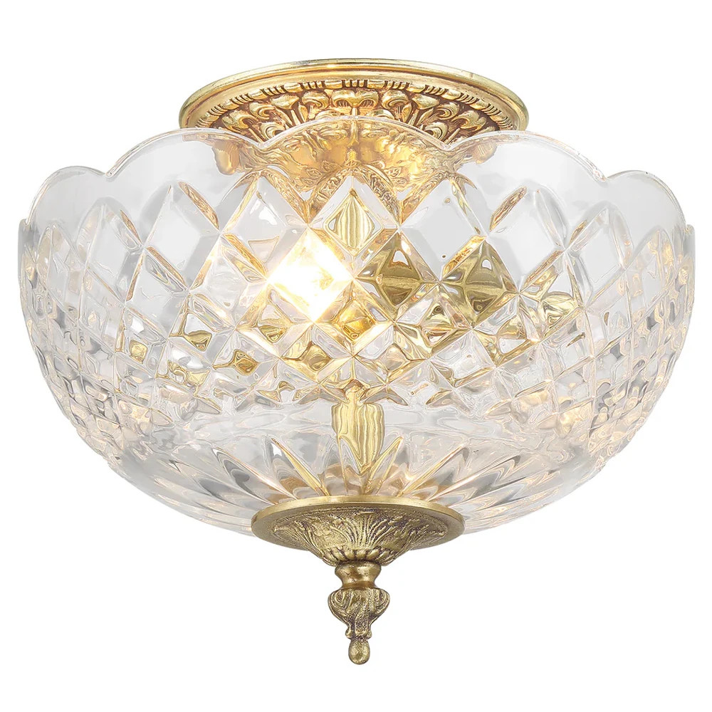 Cassandra Updated Traditional Crystal Bowl Brass 2 Light Semi Flush Mount | Kathy Kuo Home