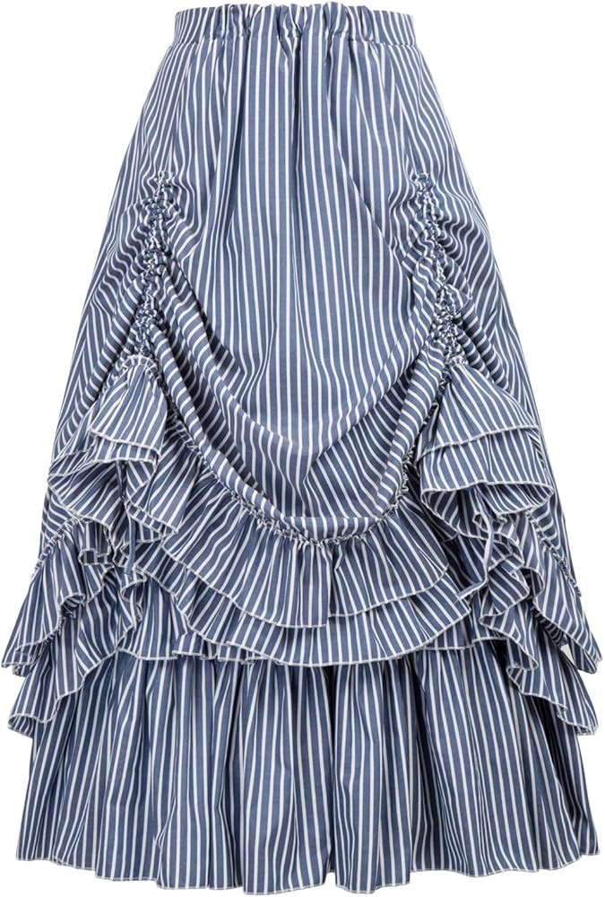 Belle Poque Women's Vintage Stripes Gothic Victorian Skirt Renaissance Style Falda | Amazon (US)