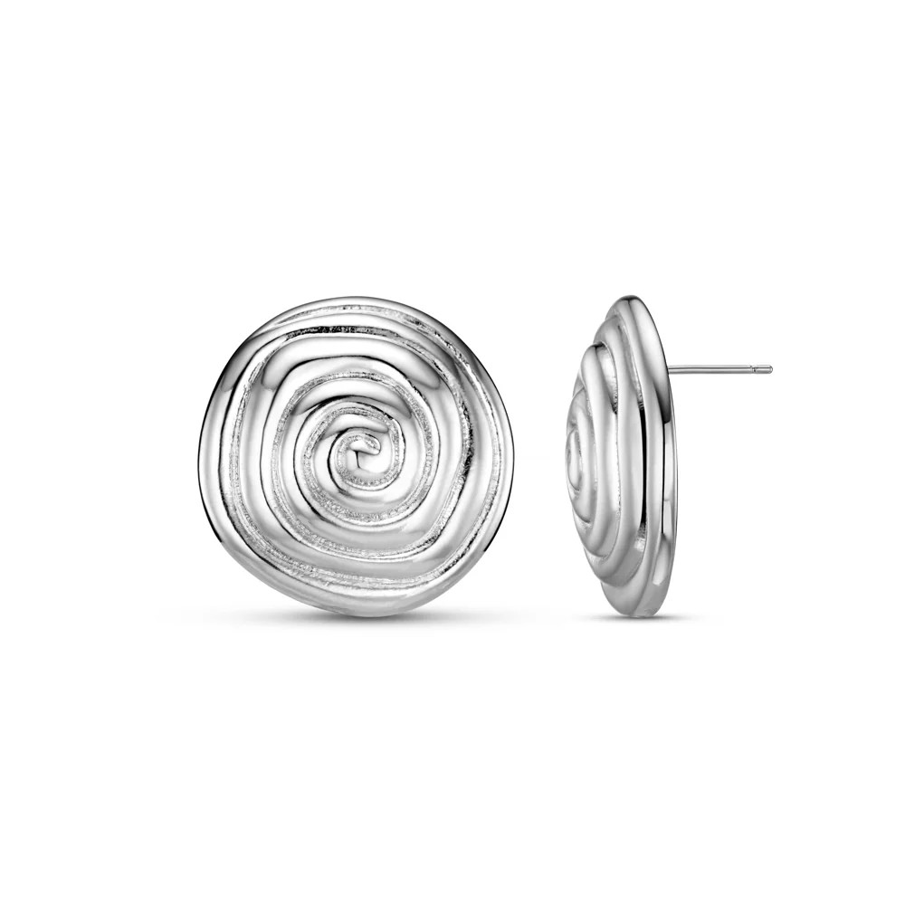 Statement Spiral Stud Earrings - Silver | Orelia