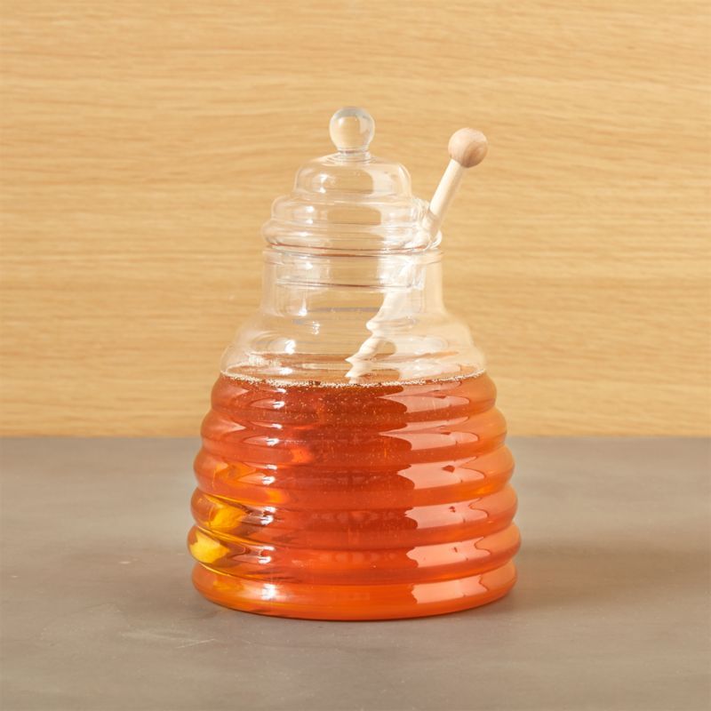 Beehive Glass Honey Jar with Wood Dipper + Reviews | Crate & Barrel | Crate & Barrel