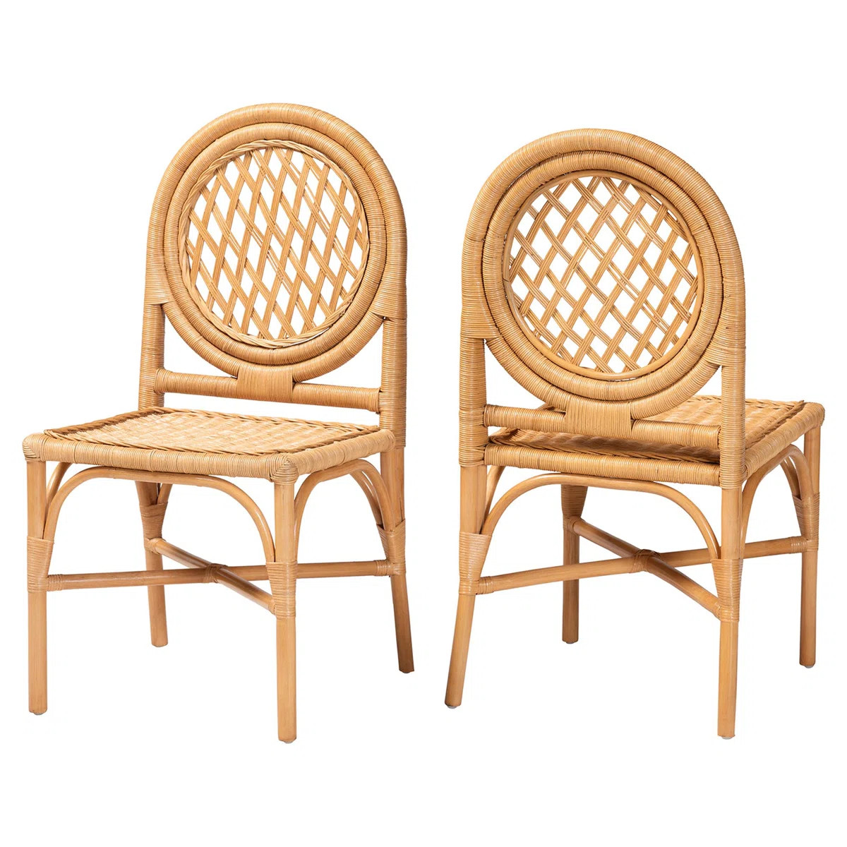 Bali & Pari Oxford Round Back Rattan Dining Chair Set Of 2 - Handwoven Cane Accent Chairs With Op... | Wayfair North America