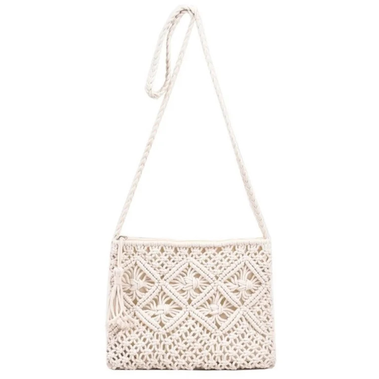Women Crochet Shoulder Bag, Knitting Handmade Weaving Handbag, Simple Hollow Beach Bag,White | Walmart (US)