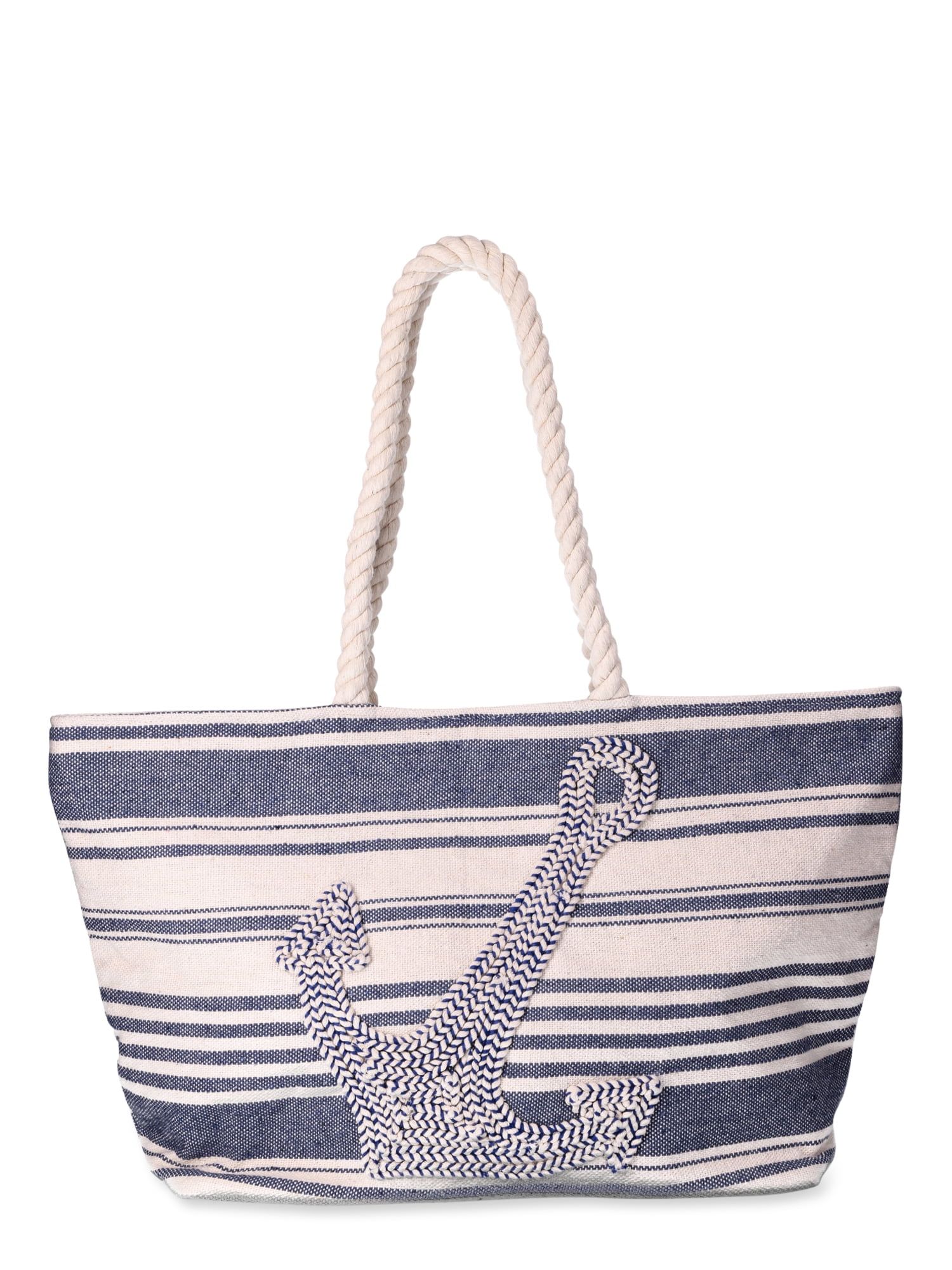 Time and Tru Women's Beach Tote with Rope Handles, Anchor/Blue - Walmart.com | Walmart (US)