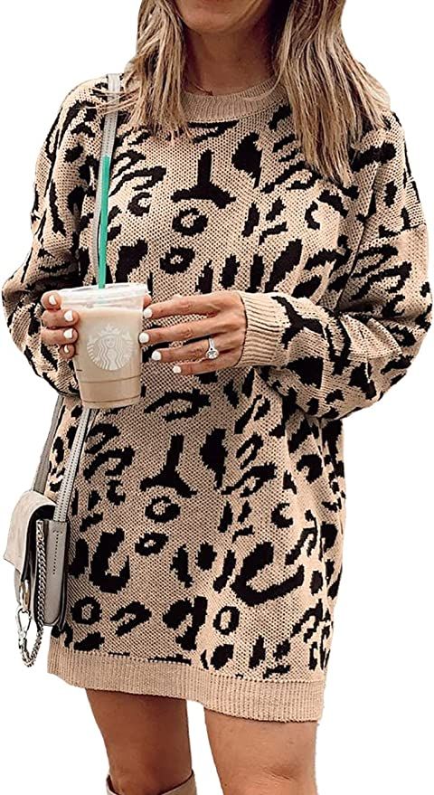 PRETTYGARDEN Women’s Casual Leopard Print Long Sleeve Crew Neck Knitted Oversized Pullover Swea... | Amazon (US)