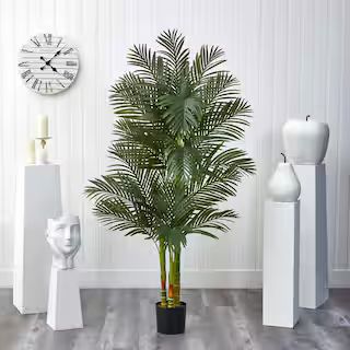 Nearly Natural 6 ft. Artificial Triple Stalk Golden Cane Palm Tree T2019 - The Home Depot | The Home Depot