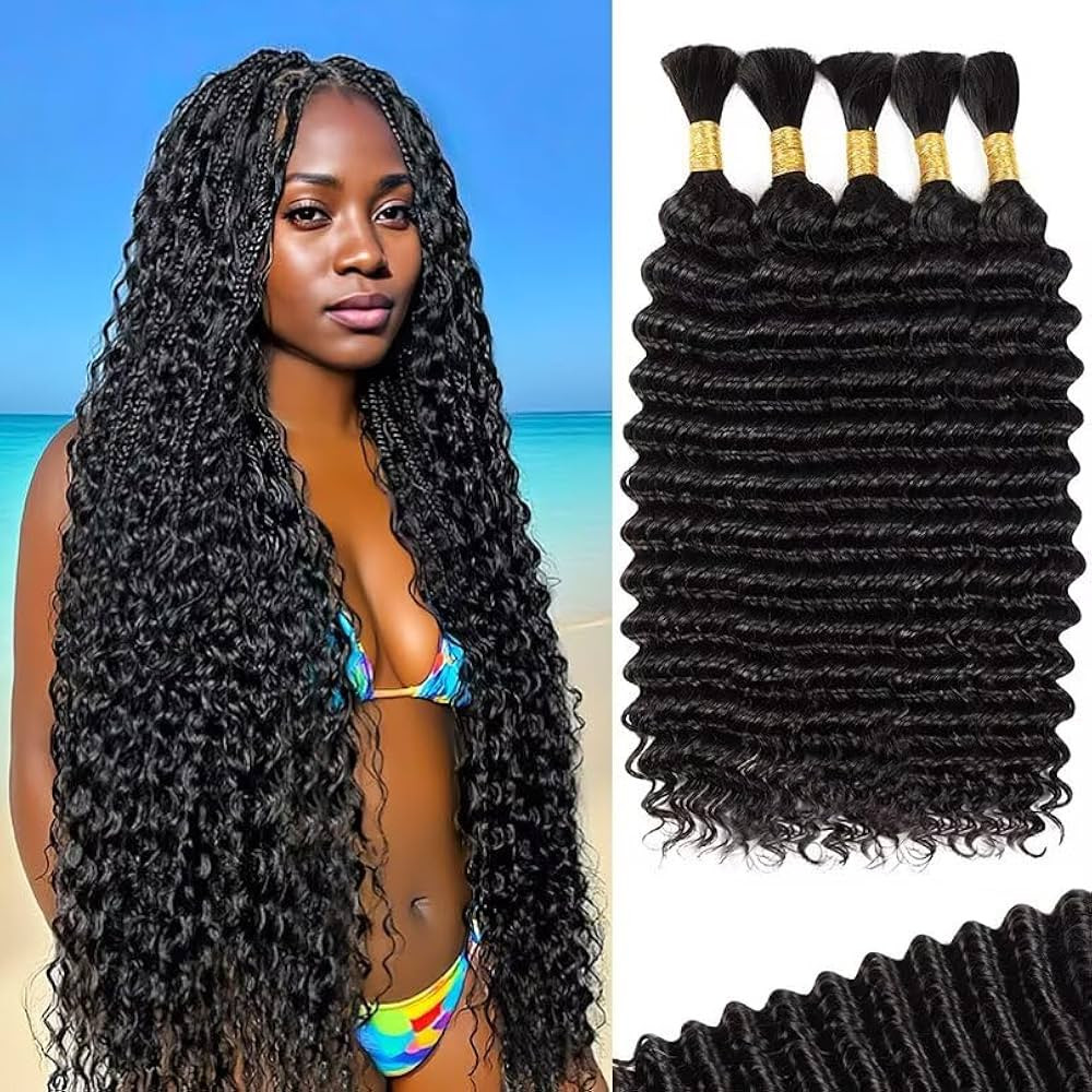 Human Braiding Hair for Boho Braids 5 Bundles 20 Inch 160g 12A Deep Wave Braiding Hair for Bohemian Knotless Braids 100% Unprocessed Brazilian Virgin Bulk Hair Extensions No Weft Natural Color | Amazon (US)