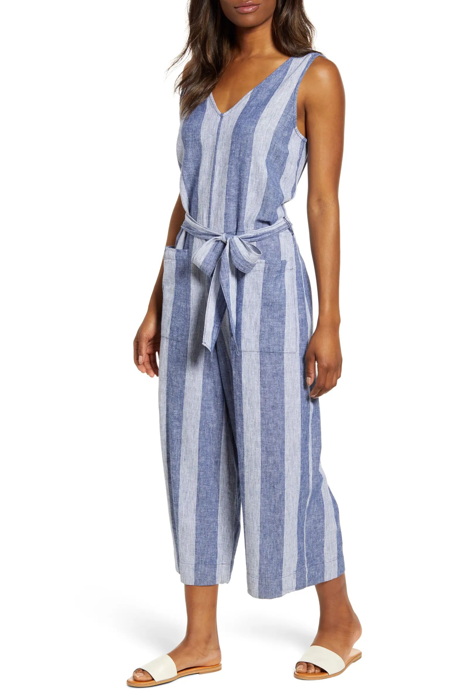 Lennon Tie Waist Linen & Cotton Jumpsuit | Nordstrom