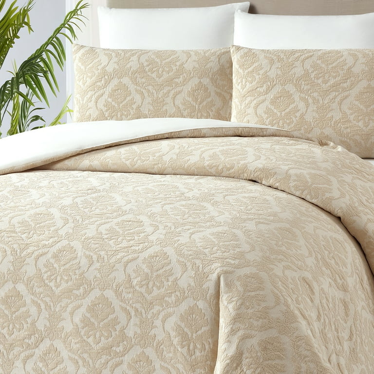 Better Homes & Gardens Woven Damask 3-Piece Comforter Set, Beige, Full Queen, All Ages | Walmart (US)
