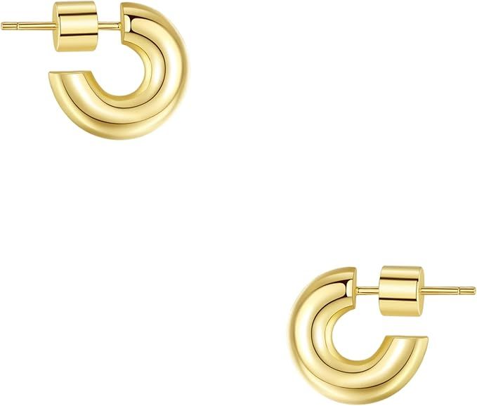 Wowshow Gold Hoop Earrings for Women 14K Gold Plated Hoops Chunky Open Hoops Earrings Lightweight | Amazon (US)