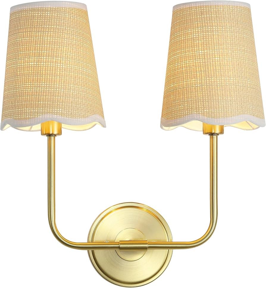 JONATHAN Y 6" Brown/White/Brass Gold LED Vanity Light, Traditional Wall Sconce Light, Scalloped R... | Amazon (US)