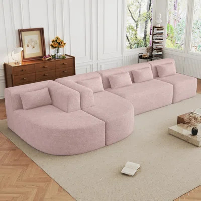 144" Upholstered Sofa Free-Combined Sofa Couch With Two Chaise Lounge And Five Back Pillows For Living Room | Wayfair North America
