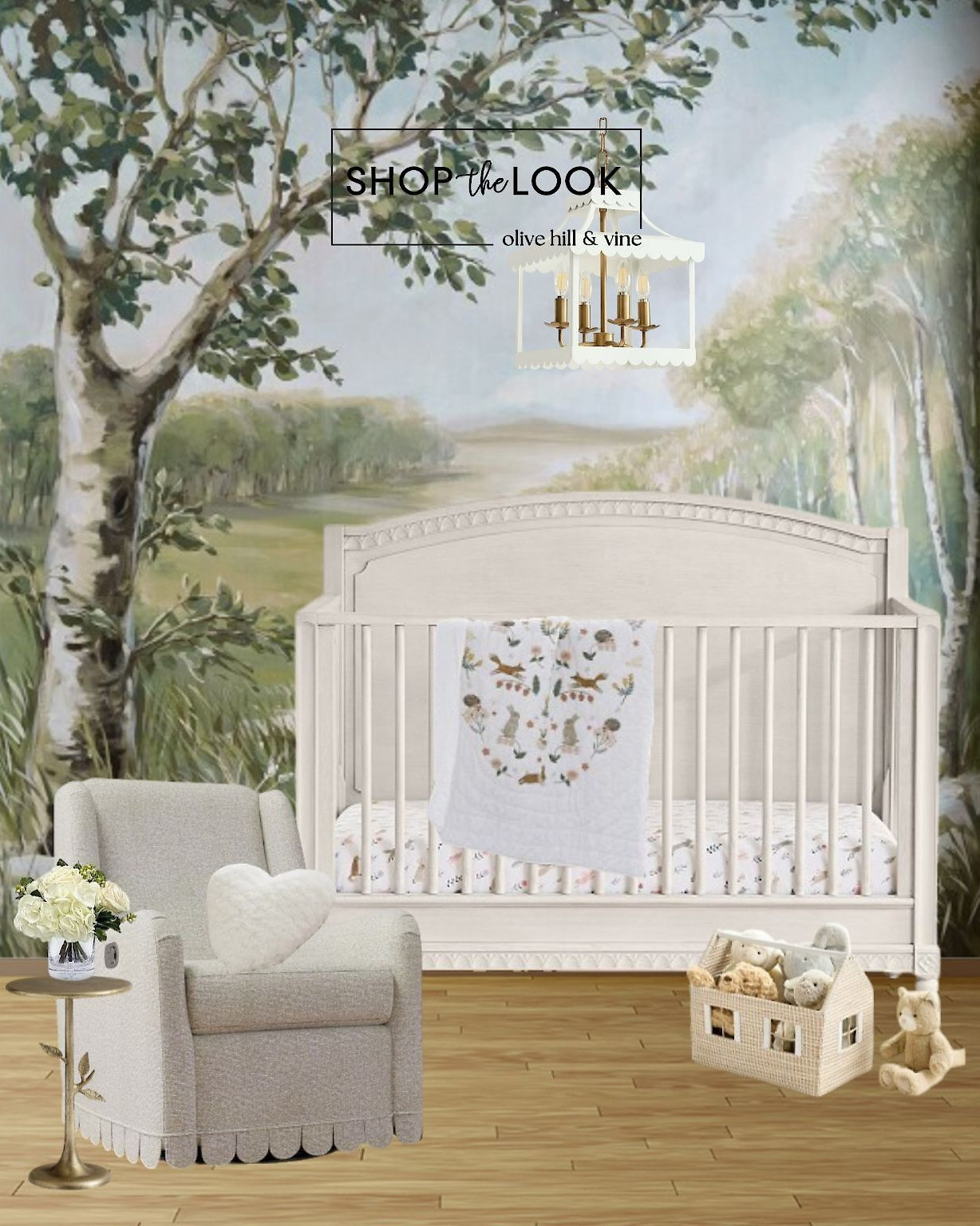 This sweet nursery has us swooning—vintage French crib, scalloped lantern chandelier, forest mural, and the cutest house-shaped toy tote. The whole space feels like a storybook come to life.  

 

#LTKHome #LTKBaby #LTKBump