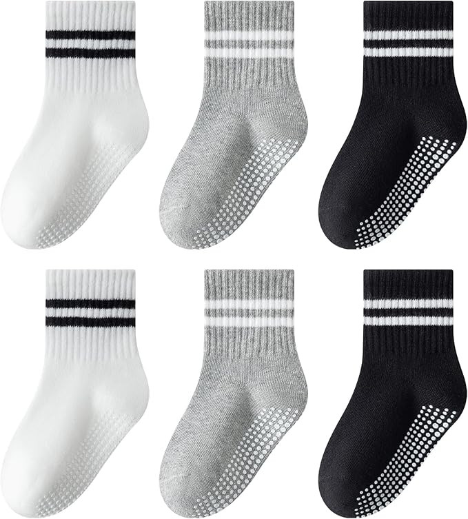 Toddler Non-Slip Socks Unisex Baby Grip Stripe Crew Cotton Socks | Amazon (US)