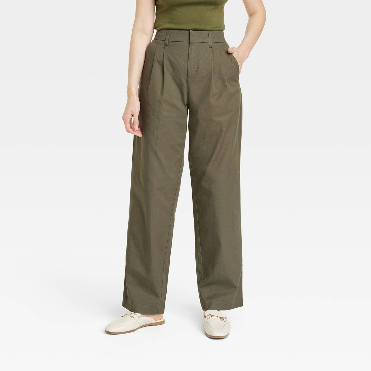 Women's High-Rise Pleat Front Straight Chino Pants - A New Day™ | Target