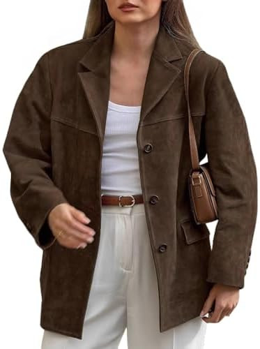 RICHTRUE Old Money Aesthetic Winter Suede Jacket Y2k Outerwear Brown Faux Leather Jacket Women Fa... | Amazon (US)