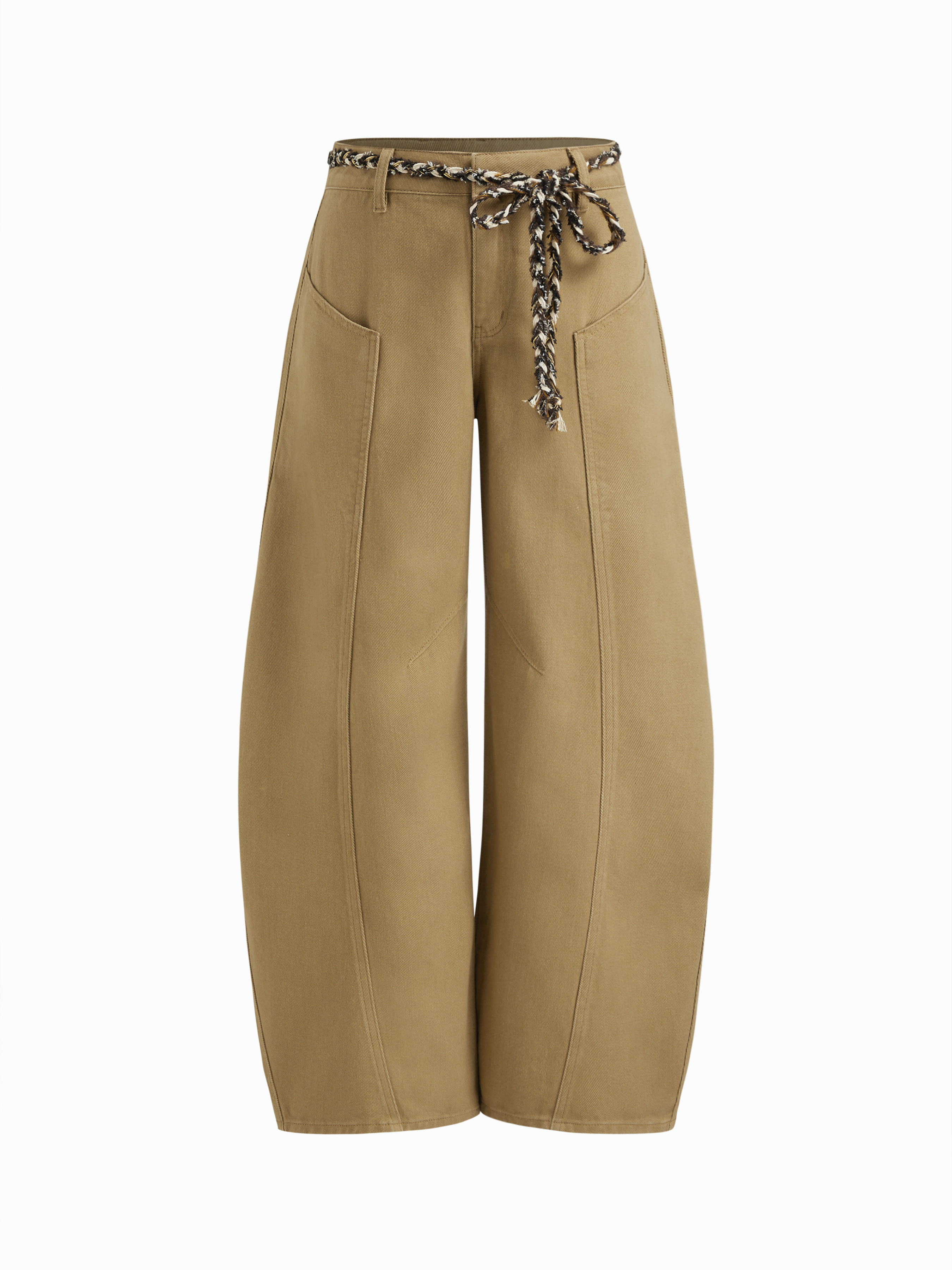 Cotton Cider Denim Mid Rise Barrel-leg Jeans With Belt For Daily Casual | Cider