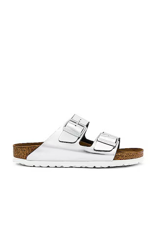 BIRKENSTOCK Arizona Soft Footbed Sandal in Metallic Silver from Revolve.com | Revolve Clothing (Global)