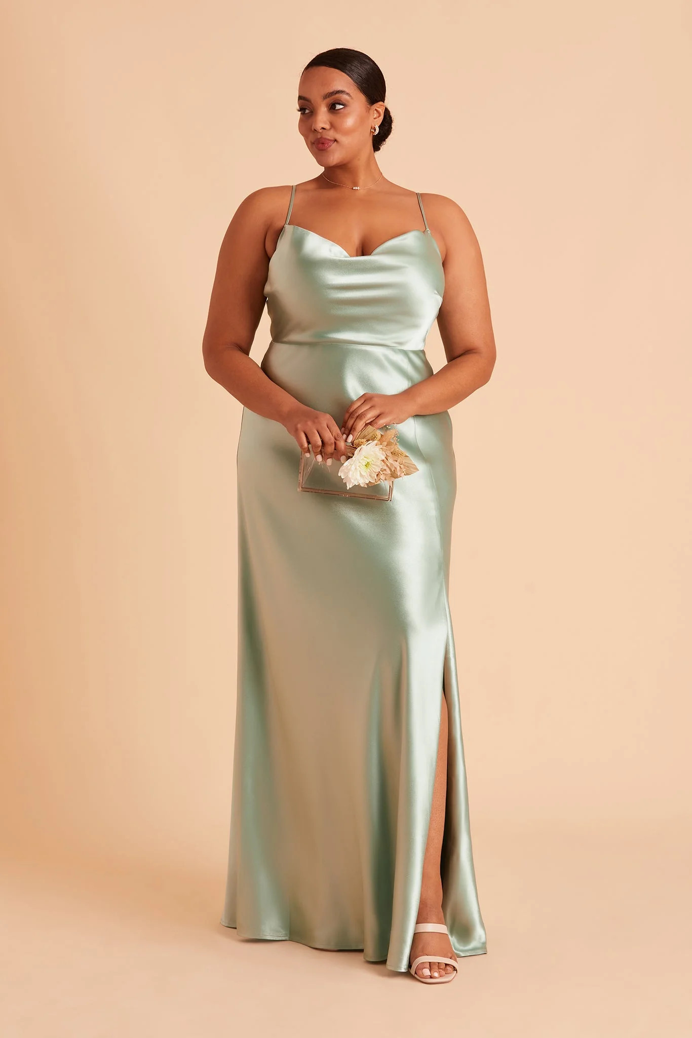 Lisa Long Satin Dress - Sage | Birdy Grey