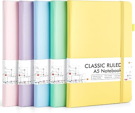 feela 5 Pack Notebooks Journals Bulk, Hardcover Classic Ruled Lined Journals with Pen Holder for ... | Amazon (US)
