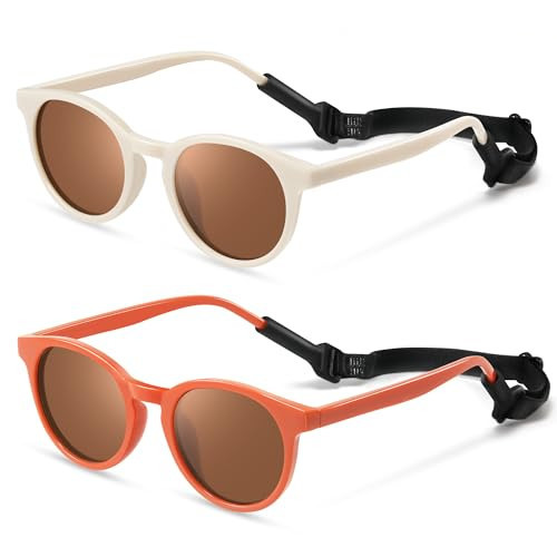Vcarsian Cute Kids Polarized Sunglasses,Baby Sun Glasses with Strap for Toddler Girls Boys Flexible Round UV400 Protection Glasses Age 0-6 | Amazon (US)