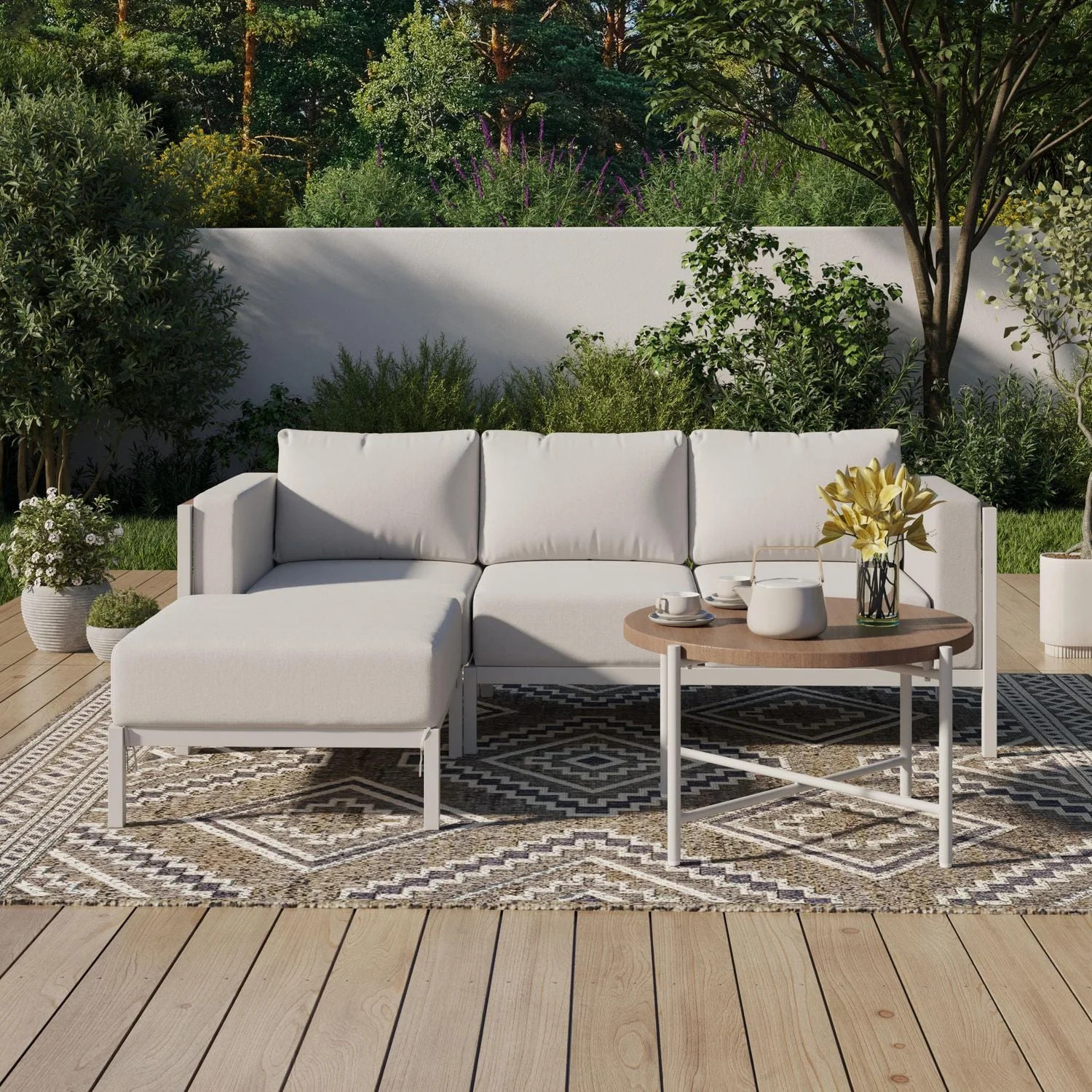 HOMETRENDS Westmont 4-Piece Steel Outdoor Sectional Set with Cushions & Covers, White | Walmart (CA)