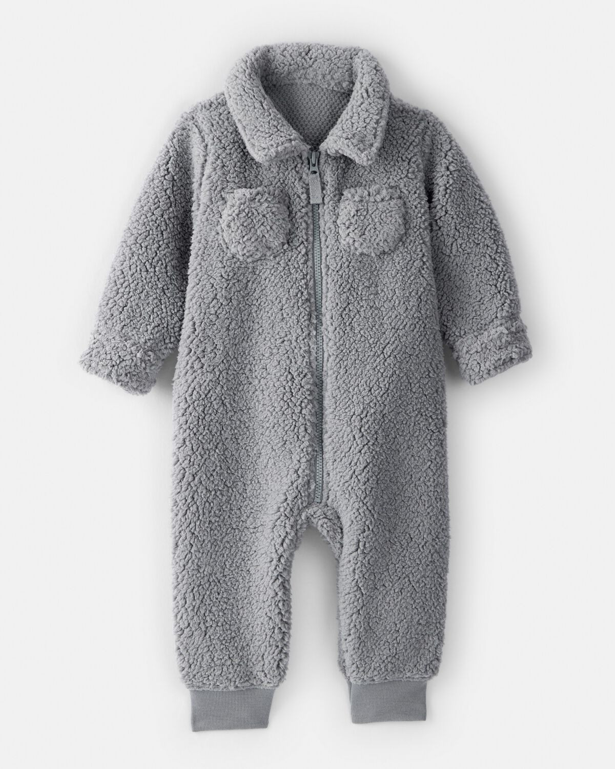 Baby Boy Sherpa Pocket Zip-Up Jumpsuit - Grey | Carter's Inc