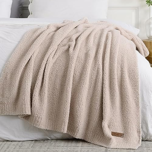 Bedpasda Plush Twin Knit Blanket for Couch Bed, Lightweight Soft Knitted Chenille Blanket with Fuzzy Texture and Ribbed Trim Design, Decorative Luxury Fluffy Fall Blanket (Taupe, 6080 Inches) | Amazon (US)