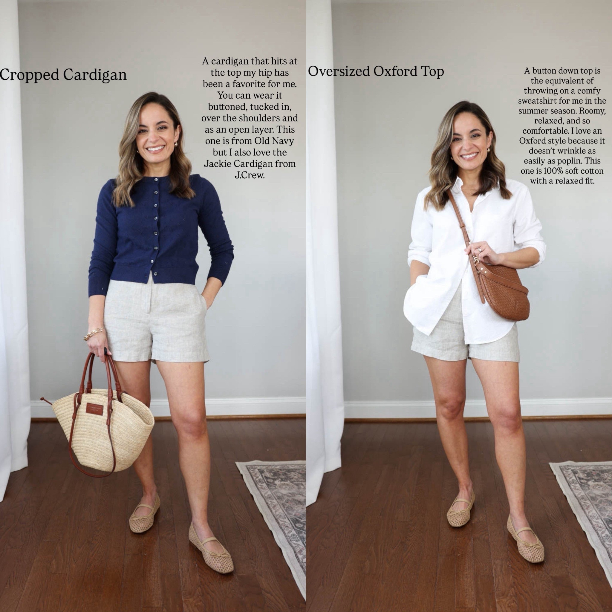 If I was building my summer wardrobe from scratch, these are the 10 items I would buy first! 

Linen shorts (Quince): 0 
Oversized button down (Quince): xs 
Cropped cardigan (Old Navy): petite xs 
Woven flats (J.Crew Factory): tts, also linked a similar 

My measurements for reference: I’m 4’10” and 105lbs. My bust, waist, and hip measurement is 32”, 24”, and 36”.

#LTKPetite