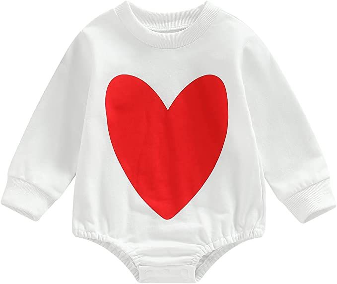 KOSUSANILL Newborn Baby Girl Boy Valentines Day Outfit Clothes Infant Long Sleeve Bubble Onesie R... | Amazon (US)