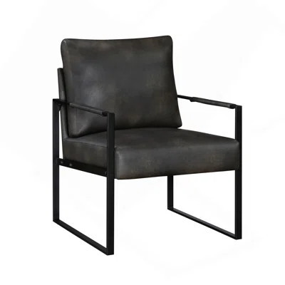 Accent Chair Cushioned Seat Dark Gray Faux Leather Upholstery Black Metal Frame 1Pc Comfort Durability Elegance Look | Wayfair North America