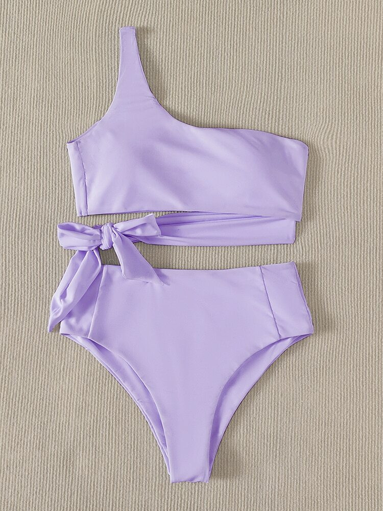 Knot One Shoulder Bikini Swimsuit | SHEIN