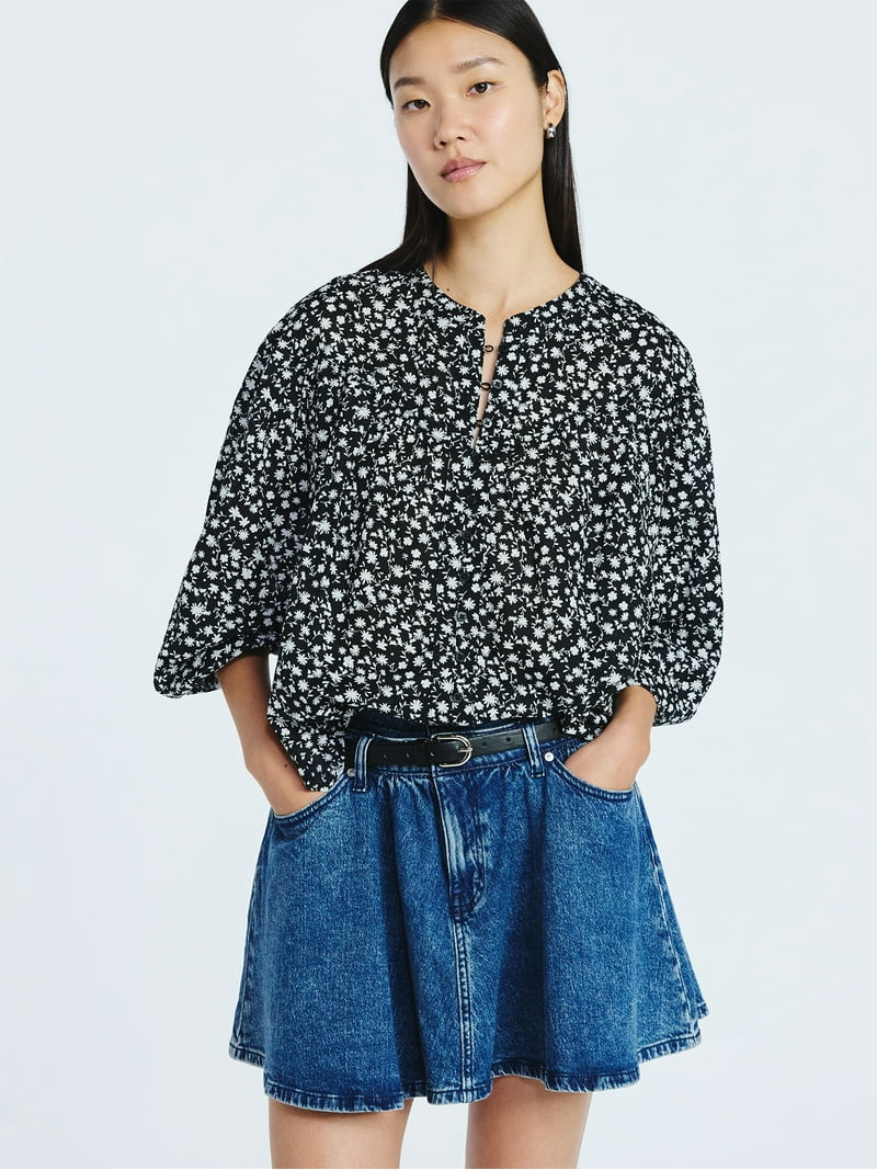 Scoop Women's Flowy Cotton Blouse with Long Sleeves, Sizes XS-XXL | Walmart (US)
