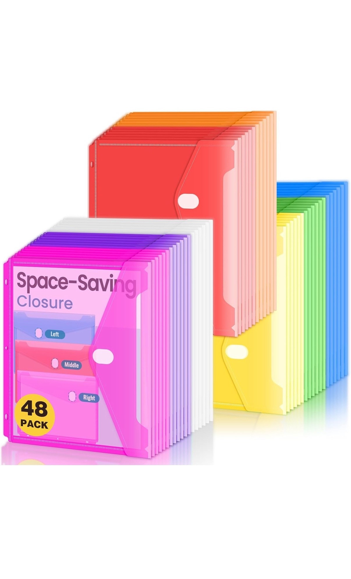 Sooez 48 Pack Binder Folders Organizer with Space-Saving Closure, Super Heavyweight Binder Pockets for 3 Ring Binders, High Capacity Binder Pouch, Side Loading, School Supplies, Letter Size, 8 Color

#LTKSeasonal #LTKautumn #LTKKids