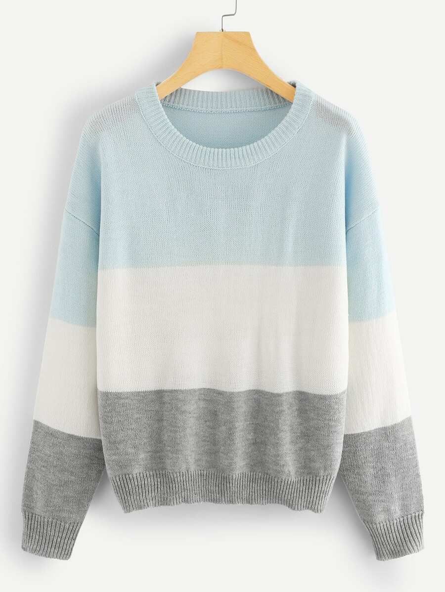 Drop Shoulder Color Block Sweater | SHEIN