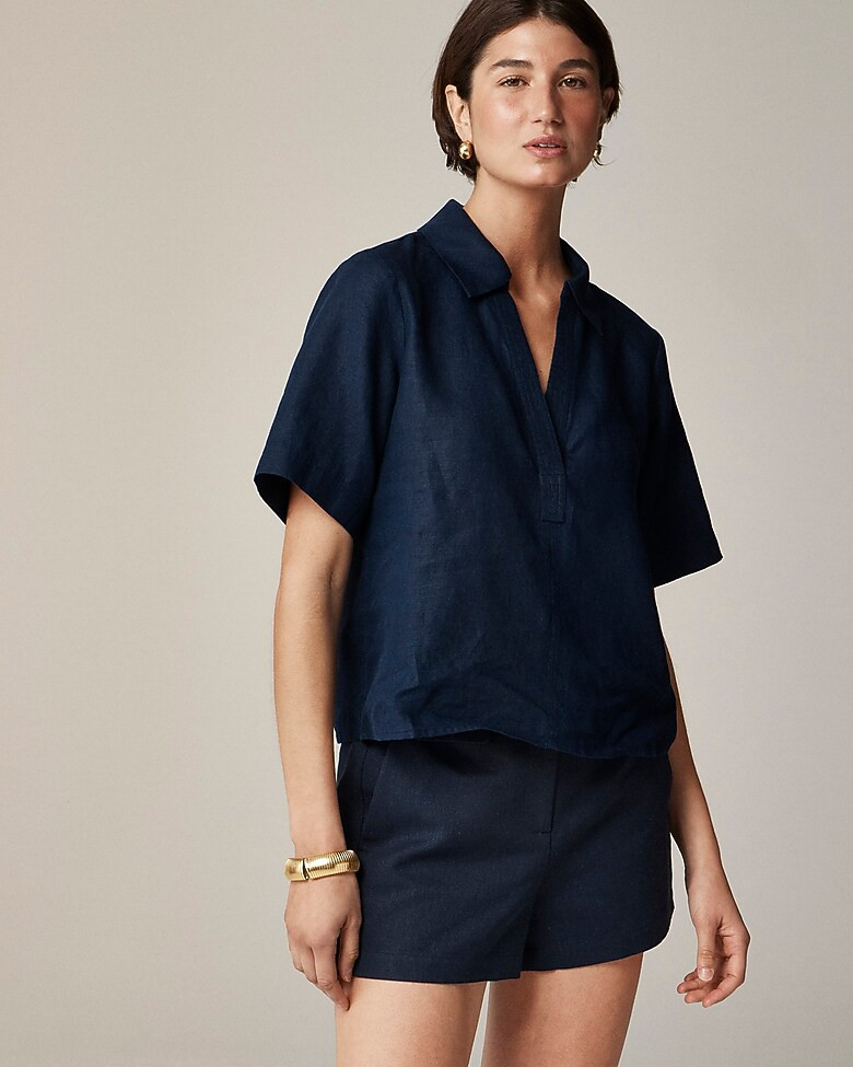 Bungalow popover top in linen | J. Crew US