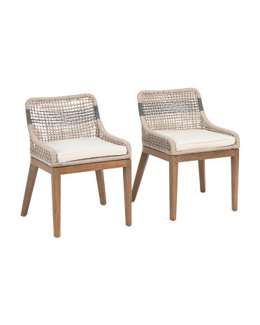Set Of 2 Grid Weave Rope Dining Chair With Acacia Wood Base | TJ Maxx