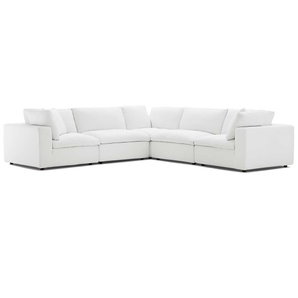 Commix Down Filled Overstuffed 5-Piece Sectional Sofa Set in White by Modway | Homethreads